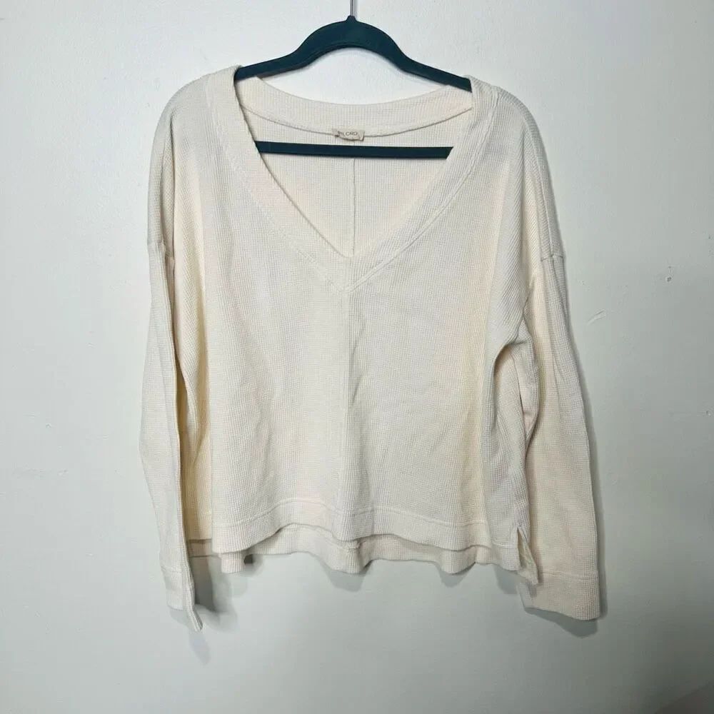Pilcro Ivory Waffle V-Neck Oversized Top no size tag